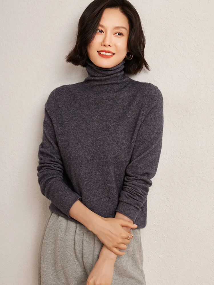 

Женский свитер TLOML из 100% кашемира, с высоким воротом, длинными рукавами, пуловер, осенне-зимний, мягкий, теплый, базовый, кашемировый трикотаж, однотонный топ