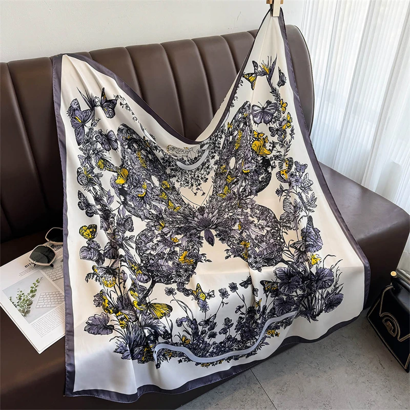 90 cm Jungle girafe Marque Foulard Carre Femmes Serge Foulard En Soie Chale Hijab Luxe Bandana Foulard Foulard Pour Dame