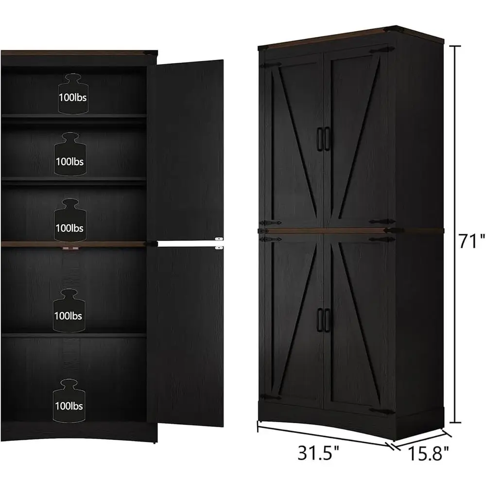 71in armhouse Kitchen Pantry Cabinet,Tall Storage Cabinet with 4 Doand Adjustable shelves,with Load-Bearing Steel Pipe,Wood Stor