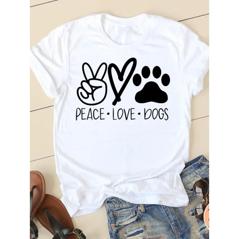 

Женская футболка с коротким рукавом Love Dog Claws, белая футболка с надписью и круглым вырезом, эстетичная одежда, футболки с графикой, топы