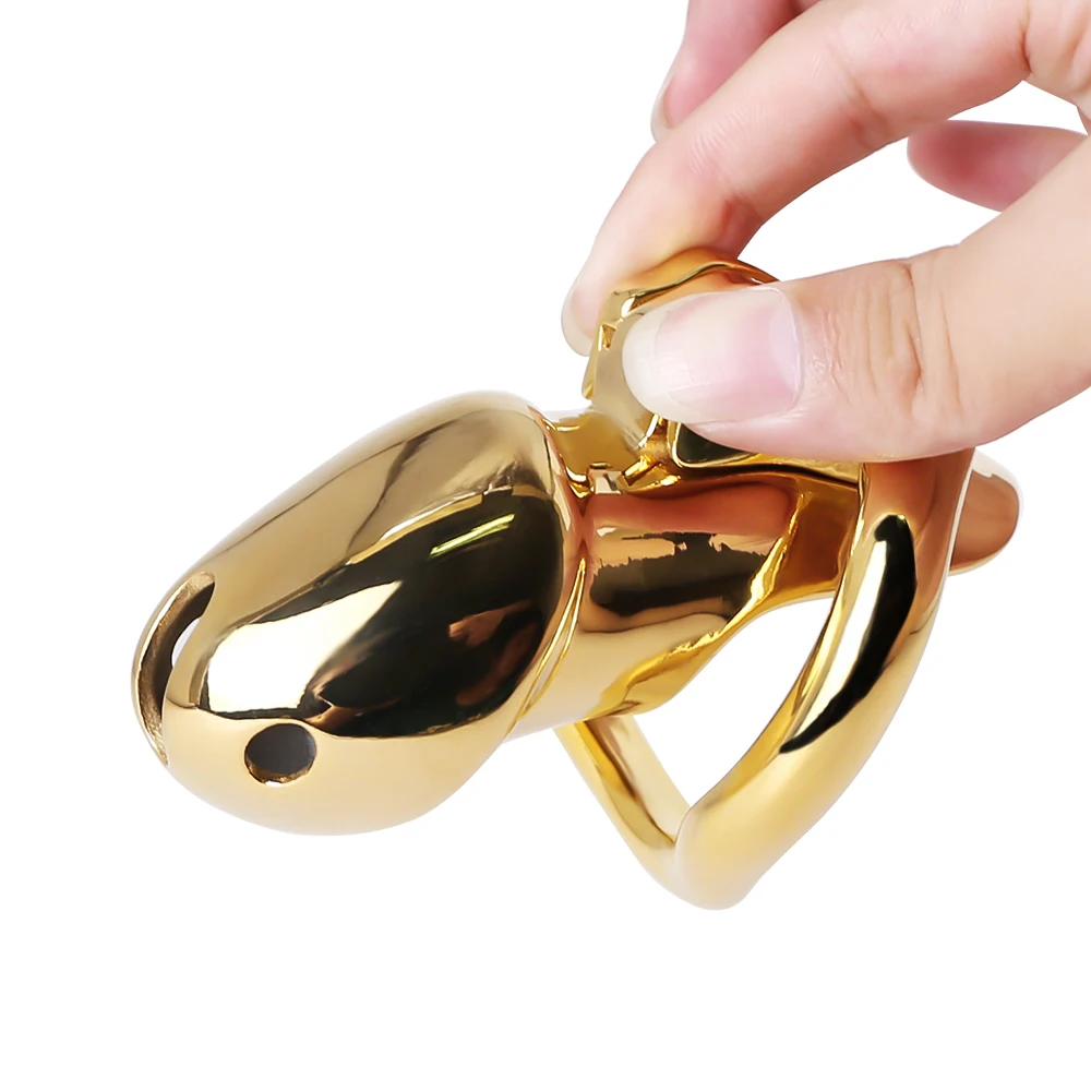 2023 New Chastity Cage 5 Sizes Gold Stainless Steel Male Chastity Device Metal Penis Cage Cock Ring With Lock Sex Toys For Men