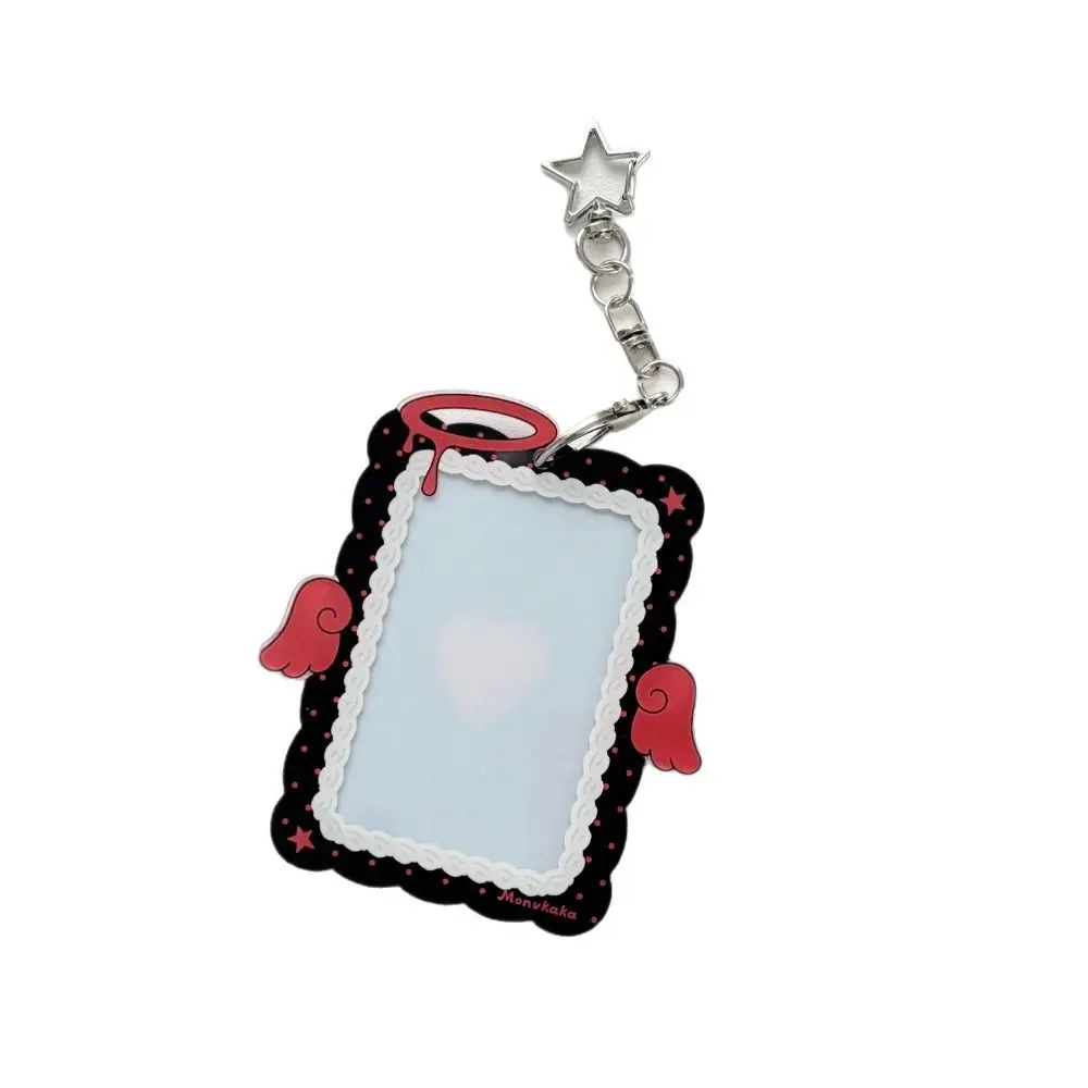 Cute Acrylic Photocard Holder with Star Keychain Angel Wings Card Sleeve Hard Card Protector 3-inch Photos