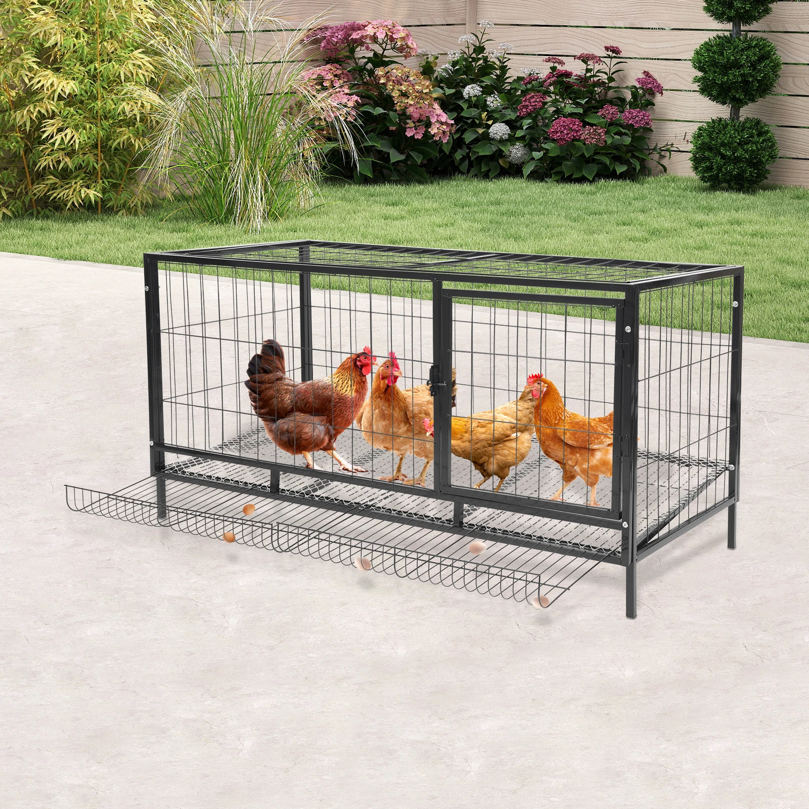 Black Large Chicken Coop for 10 Hens with Automatic Egg Collection, Indoor Outdoor Wooden Aviary Hen House with Nesting Boxes & Waterproof Roof, Easy Clean Tray for Backyard Poultry Chicken Farm