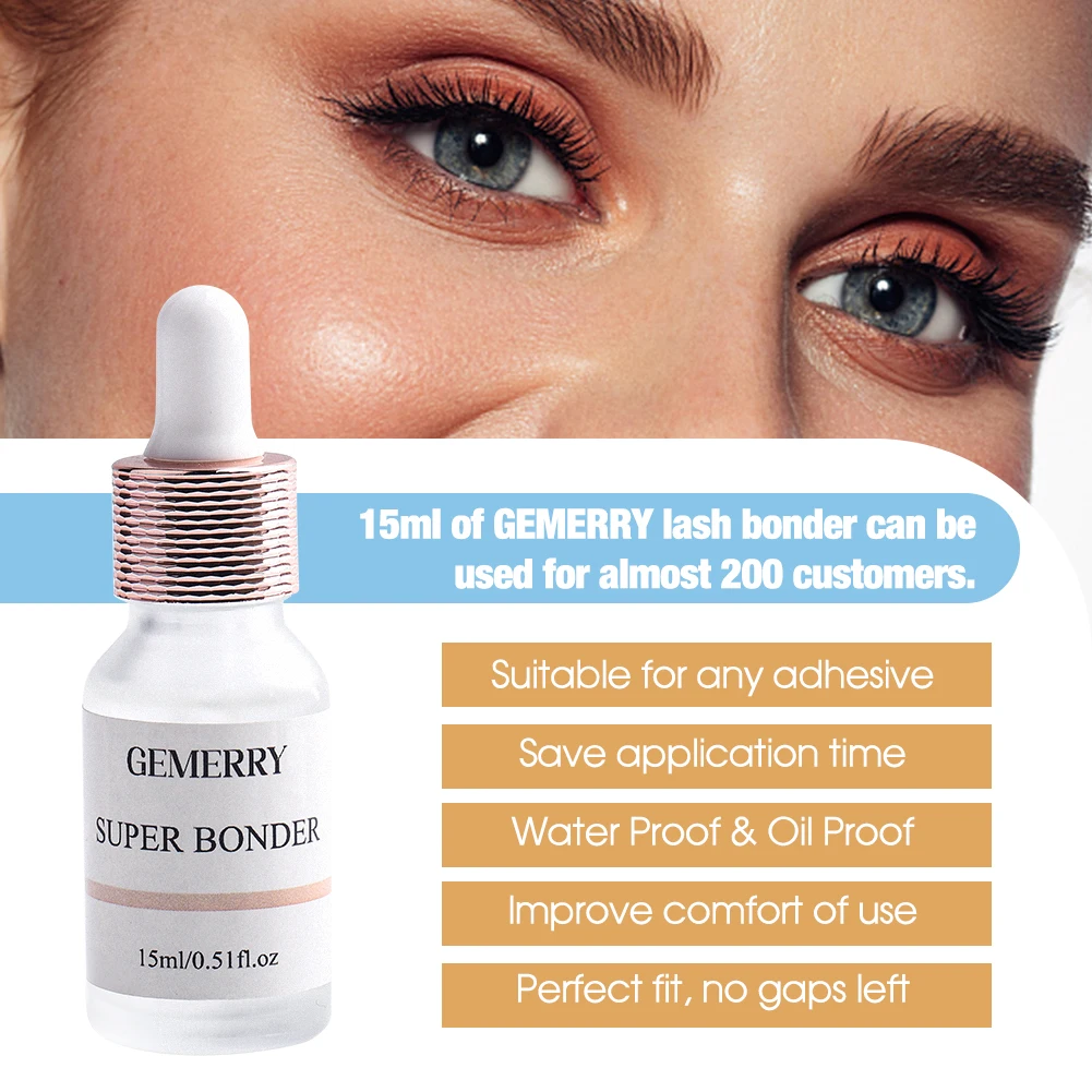 Gemerry 15ml Glue Super Bonder for Eyelashes Extension Quick Drying Long Last Grafting Eyelash Glue Eyelashes Adhesive Hardener