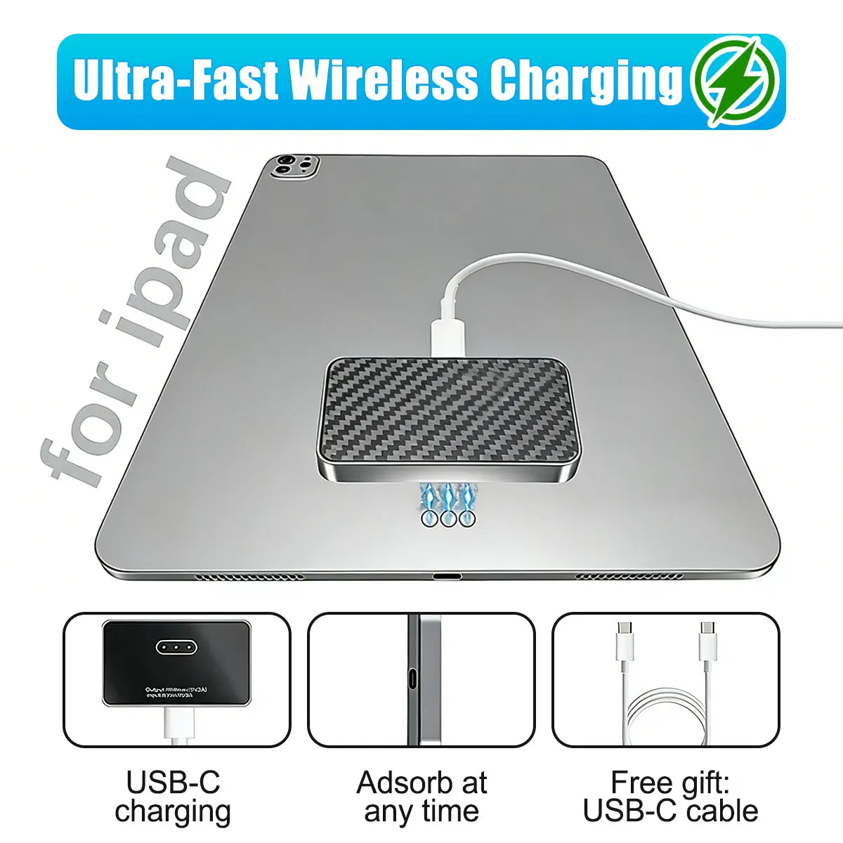

18W Aluminum Alloy Wireless Magnetic Charger for iPad Pro 11/12/13-inch Supporting Fast Charging and Smart Connector