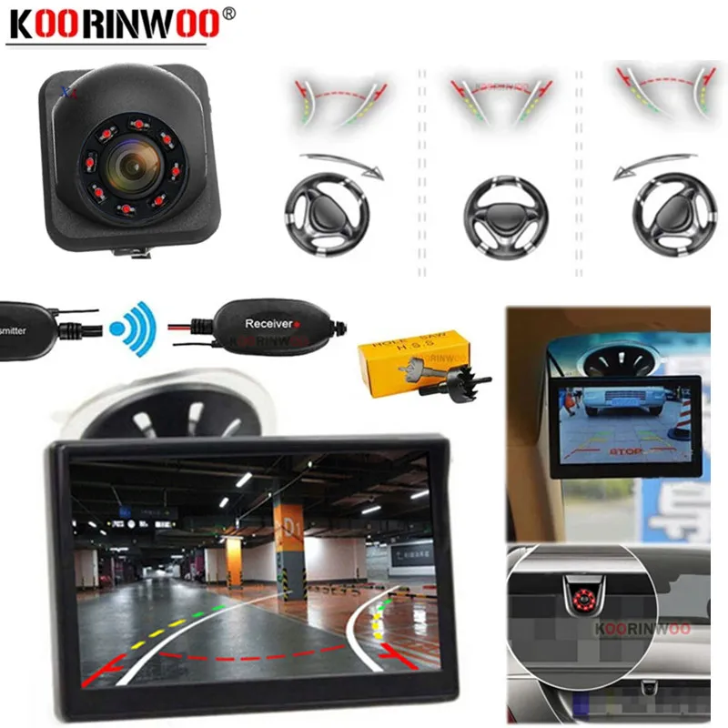 Koorinwoo Smart System For Cars Reverse Camera With Monitor Sucker Colorful 8 IR Lights Rear view Camera Moving Direction Line