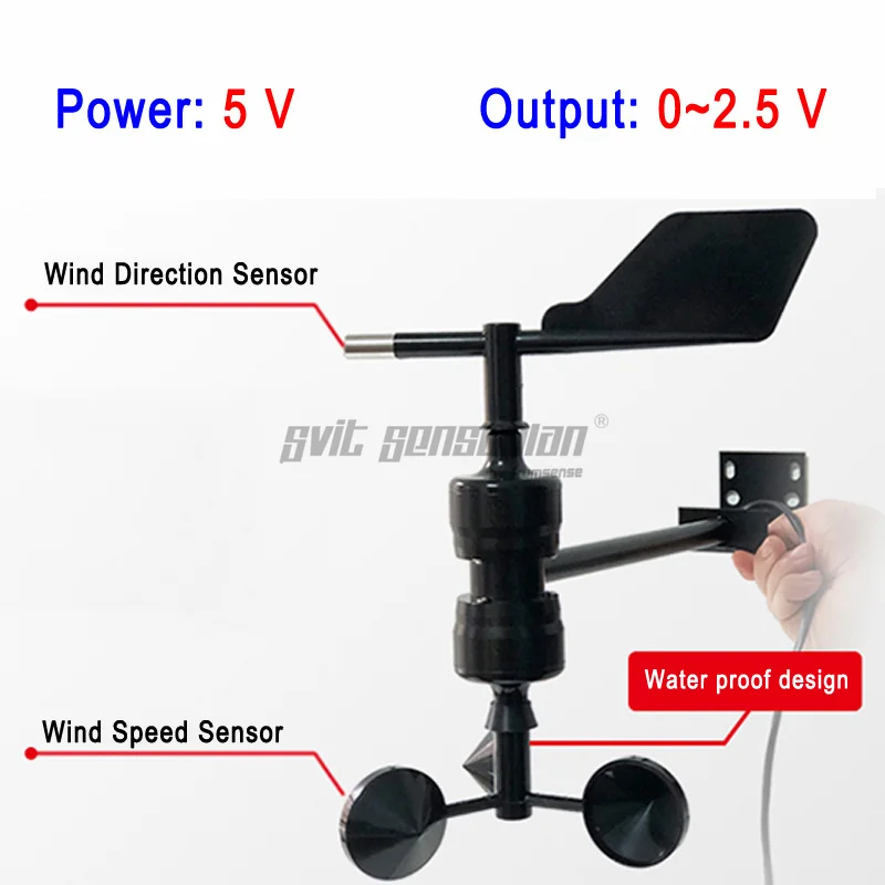 

Trumsense STTWSWDI5025T T Shape Integrated Wind Speed and Wind Direction Sensor 5V Power 0 to 2.5V Output 0.2 m/s Starting Speed