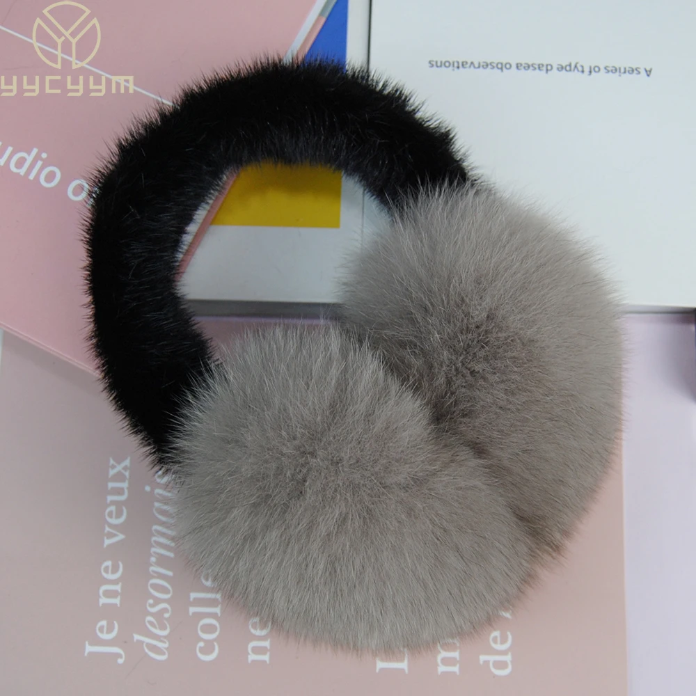 

100% Natural Real Fox And Mink Fur Ear muffs Winter Warm Women Genuine Fluffy Fox Fur EarMuffs Ladies Luxurious Real Fur Earlaps