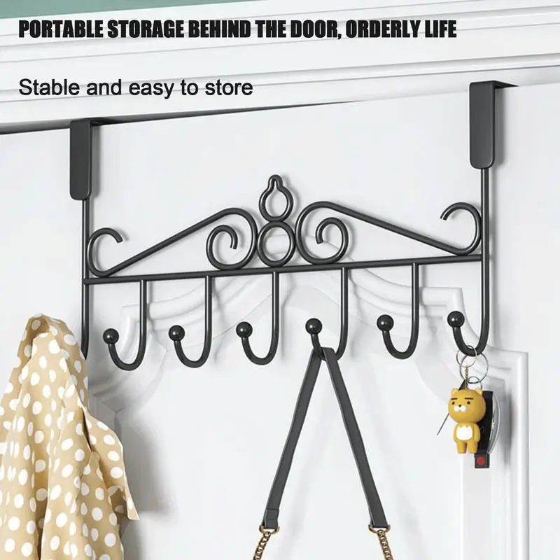 7 Hooks Over The Door Hooks carbon Steel Hanger Clothes Towel Storage Holder Bathroom Organizer Rack Clothes Coat Hat Hanger