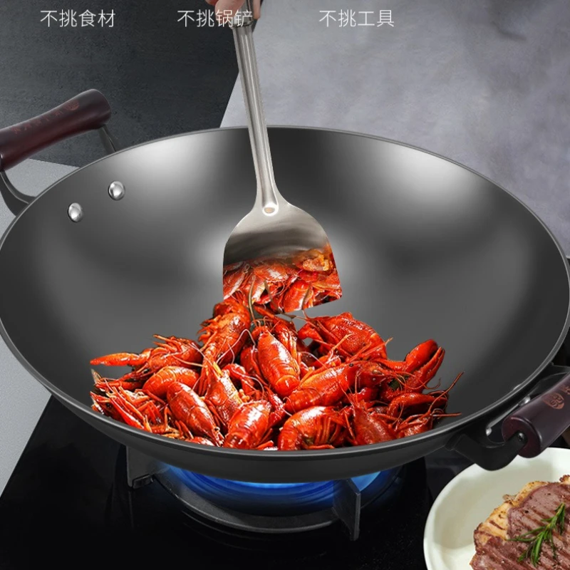 

Extra Large Luchuan Iron Wok - 2nd Gen Raw Iron Binaural, Non-Stick Round Bottom for Home