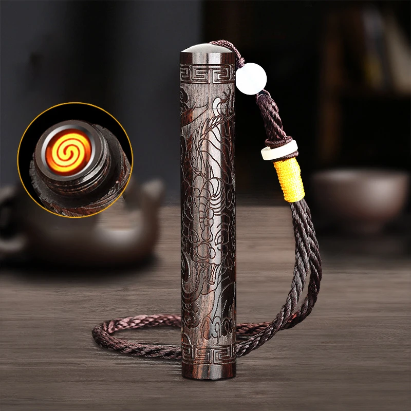 Wooden USB Rechargeable Windproof Lighter Creative Mini Tungsten Wire Igniter Cigarette Accessories with Lighting Men\'s Gifts