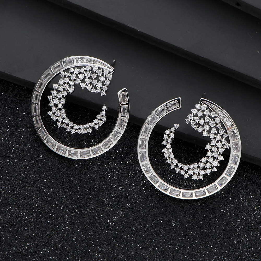 

HIBRIDE New light luxury temperament sliver color C multi-color earrings women's daily dress decoration bride wedding gift E363