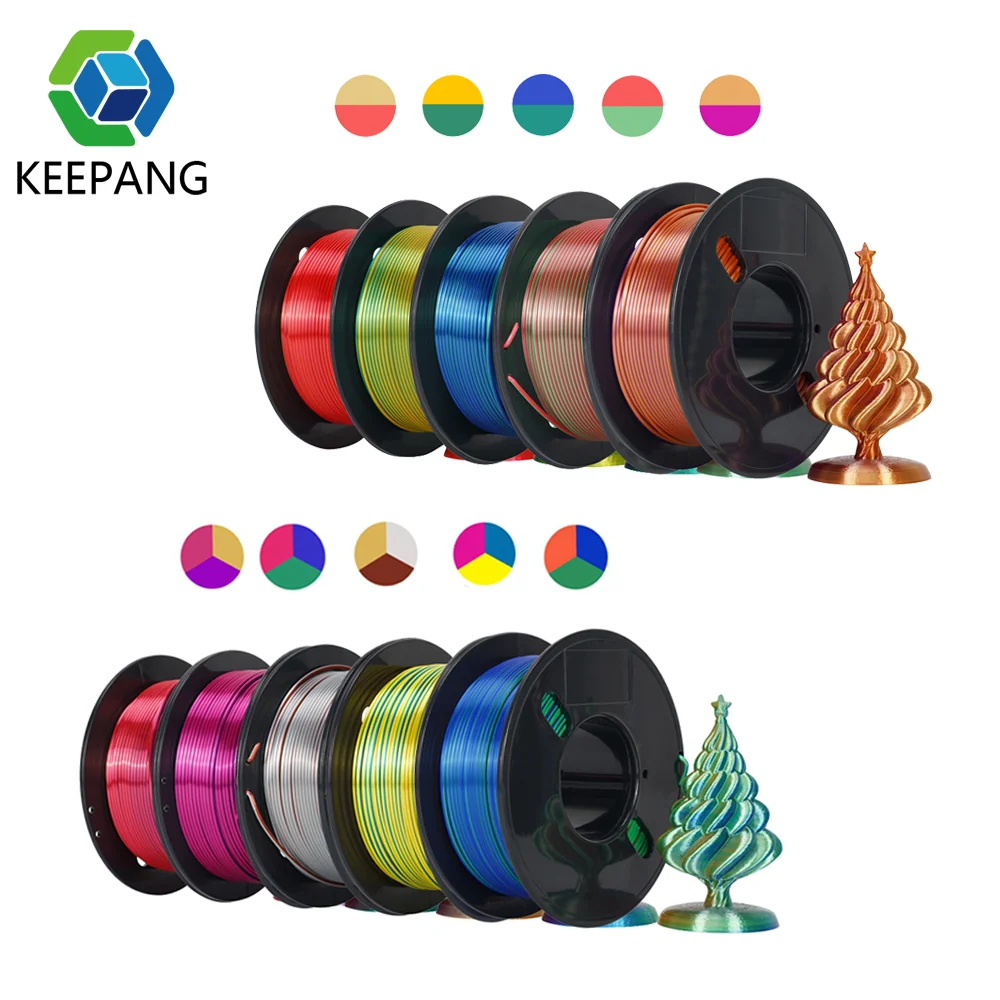 

KEE PANG 3D Printer Filament Silk PLA Tricolor Filament 1.75mm 0.2KG/Roll Multicolor 3D Printing Materials for 3D Printer