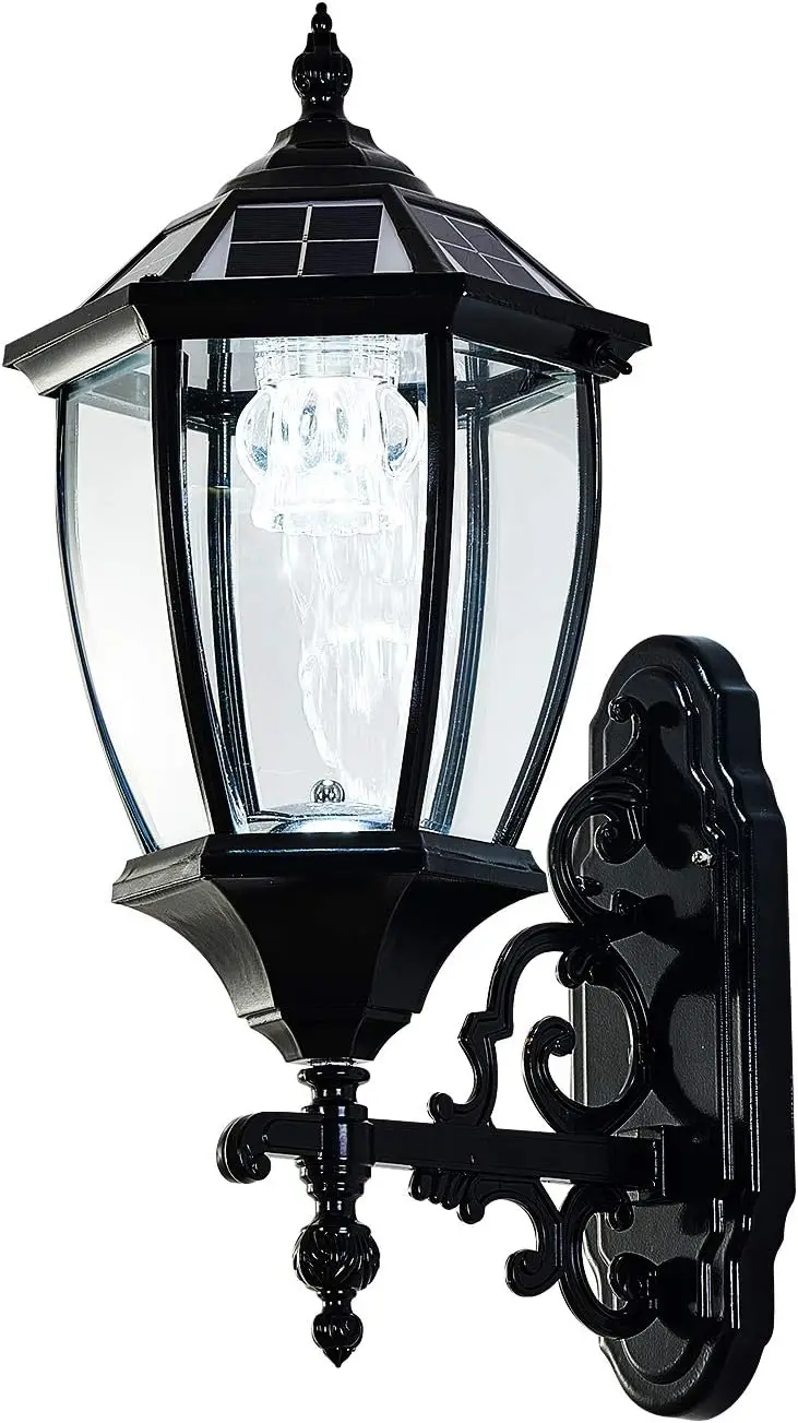 

Solar Wall Lamp with Light Sensor, Waterproof LED Hexagonal Wall Light for Outdoor, Garage, Porch, Fence, Yard - Black