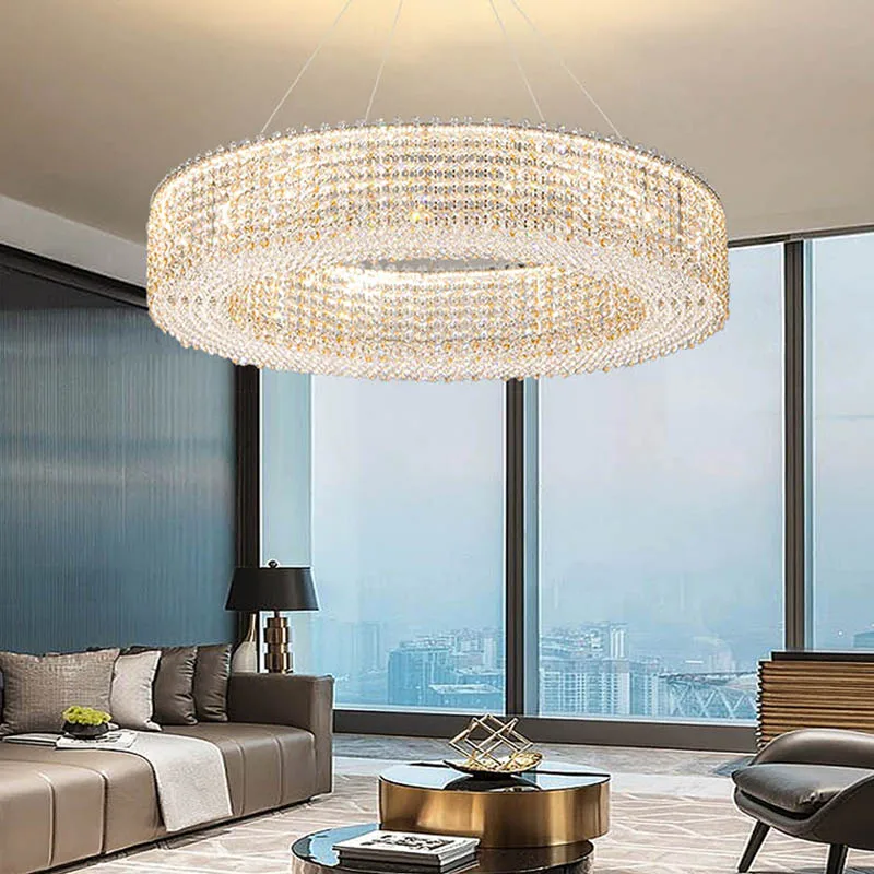 Champagne Crystal Glittering Modern Design Ceiling Pendant Lights 2024 LED Round Hanging Lamps for Living Room Home Decor Lustre