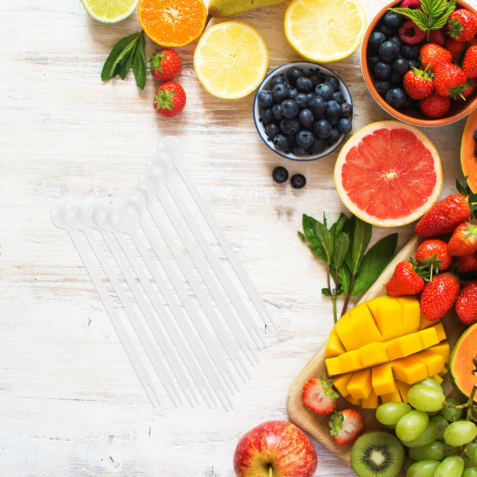 

10pcs Fruit Skewers Long Handle Stirring Spoon Fork Dual Sided Multifunctional Coffee Tea Dessert Appetizer Ice Cream Cake Mixer