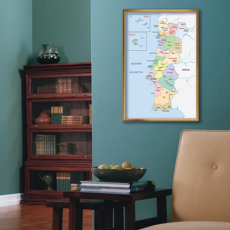 Distribuição Português Mapa de Portugal Wall Art Poster, Pintura Canvas, Material Escolar, Decoração da Sala, 42x59cm