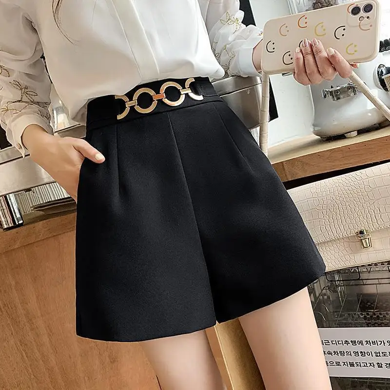 

Femme Summer Korean Fashion Button Zipper Solid Color High Waist Shorts Women Clothing Trend Large Size Chiffon Loose Wide Leg