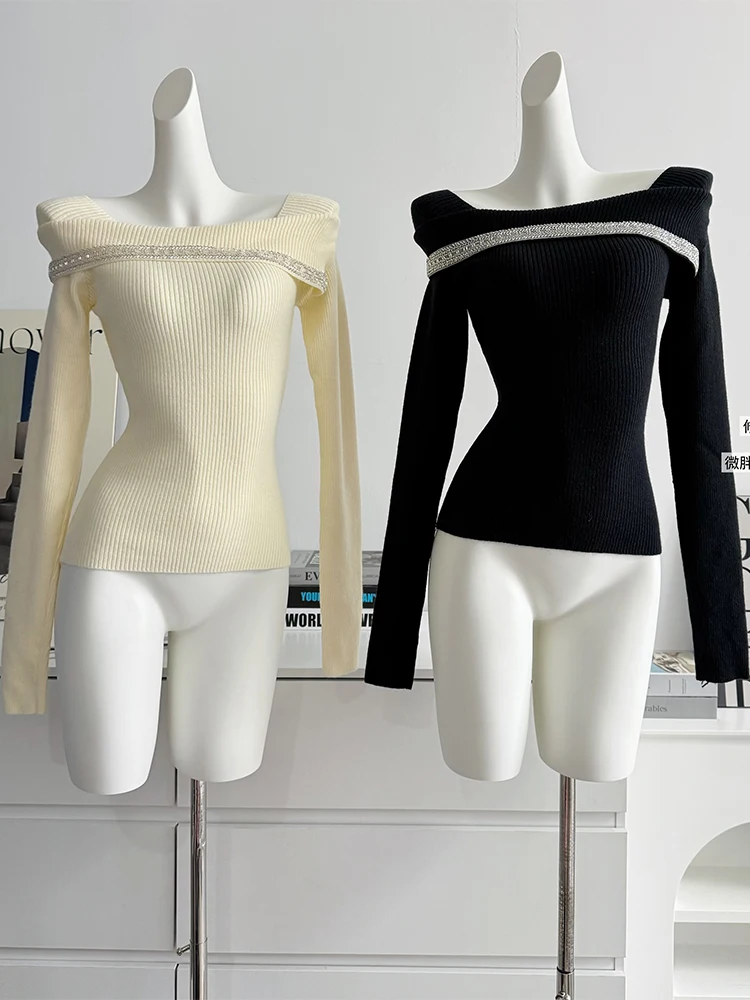 Frauen Aprikose Pullover Pullover Ästhetische Harajuku Lange Ärmel Slash Neck Pullover Jumper Vintage Y2k 2000er Jahre Kleidung Herbst 2024