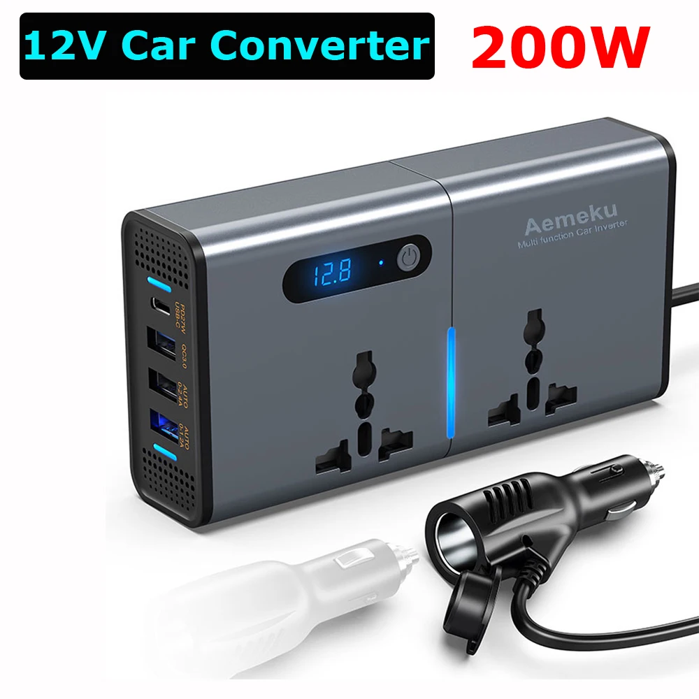 Car Inverter 200W DC 12V to AC 220V 110V Transformer Convert Multi-function Socket Converter Car Inverter Power Adapter Inverter