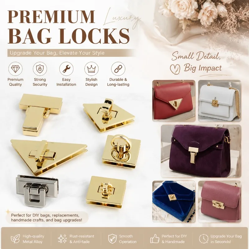 1/3/5PCS Multi-style Bag Lock Clasp Twist Lock Replaceable Rotating Closure Fastener for Makeup Bags Notebooks DIY Bag Making