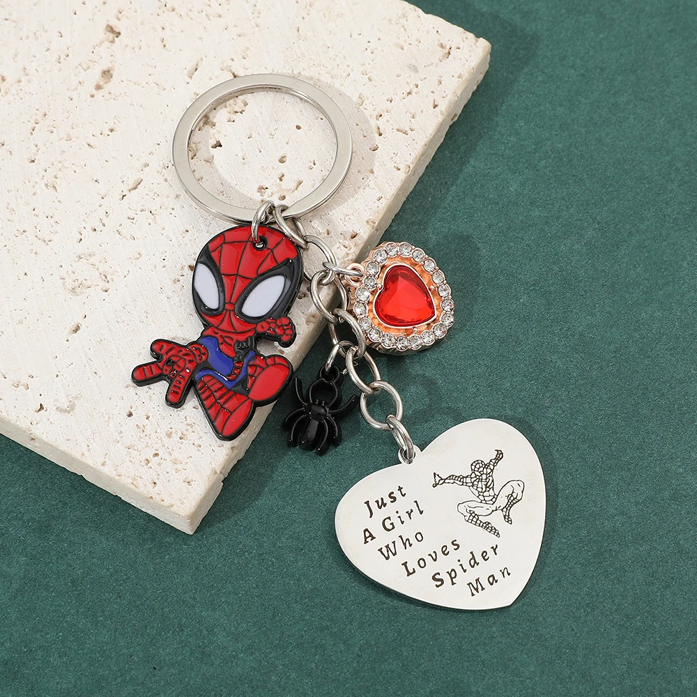 Marvel Superhero Spiderman Keychain Avengers Animal Spider Letter Heart Badge Metal Pendant Keyring Trend Jewelry Accessories