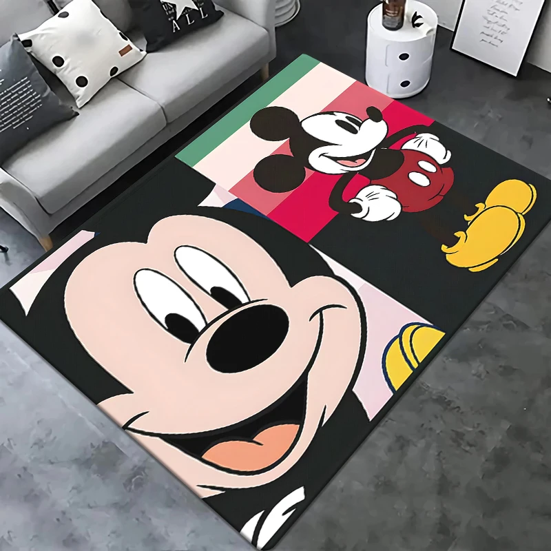 MINISO Disney Mickey Mouse niedlicher Cartoon-HD-Druck-Teppich für Wohnzimmer, Schlafzimmer, Dekor, Teppiche, Sofa, Tisch, rutschfeste Bodenmatte, waschbar