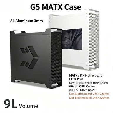 G5 Aluminum Mini Desktop PC Case, Support 1U Power Supply MATX Mainboard Low‑Profile GPU Shell