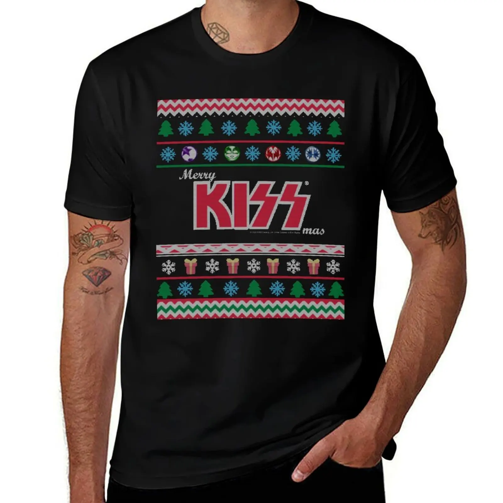 

KISS  the Band - Merry KissMas Ugly Sweater T-Shirt cotton t shirt man funny t shirts dark humor T-shirt