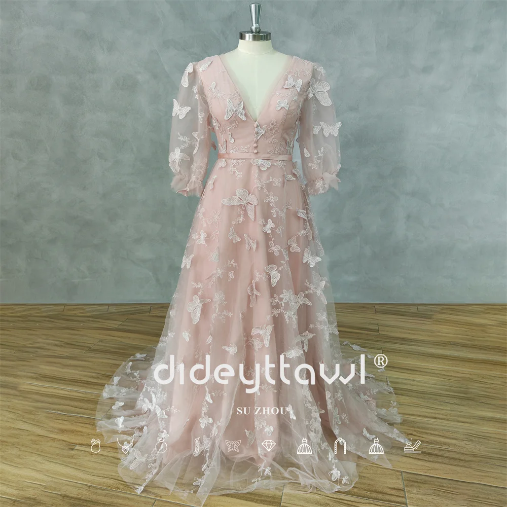 

DIDEYTTAWL индивидуальные реальные фотографии кружевные аппликации глубокий v-образный вырез на шнуровке скользящий шлейф элегантный новейший дизайн очаровательный высокое качество