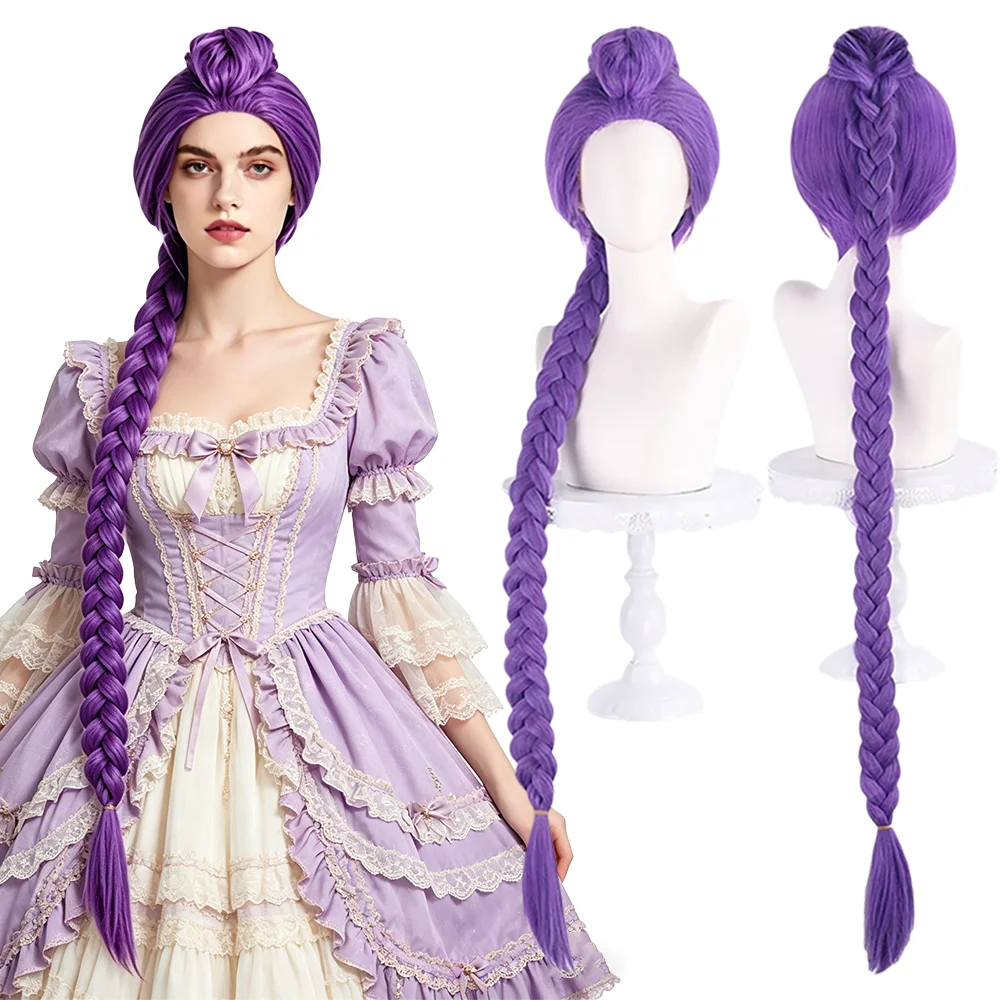 Anime Cosplay Wig 47 Inches Long Purple Braided Detachable Bun & Clip in Braid Heat Resistant Synthetic Wig For Halloween Party