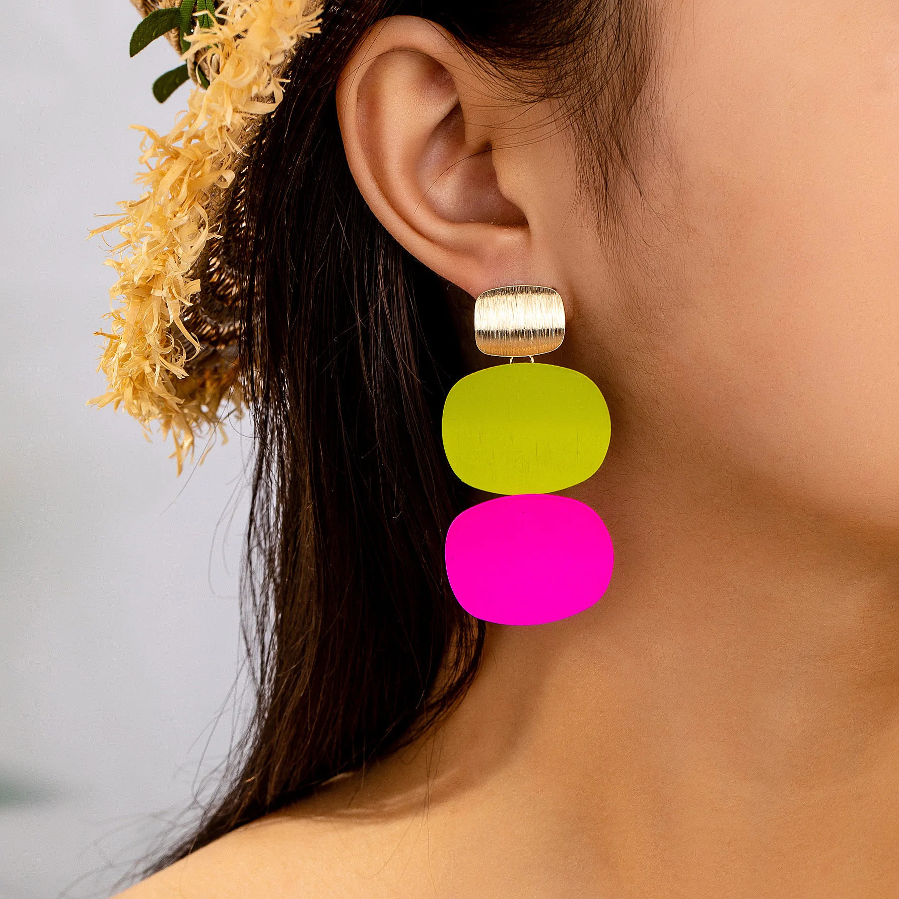 Hot Sale Summer Personalized Fashionable Colorful Geometric Disc Splicing Earrings for Women Seaside Vacations Beach Gifts