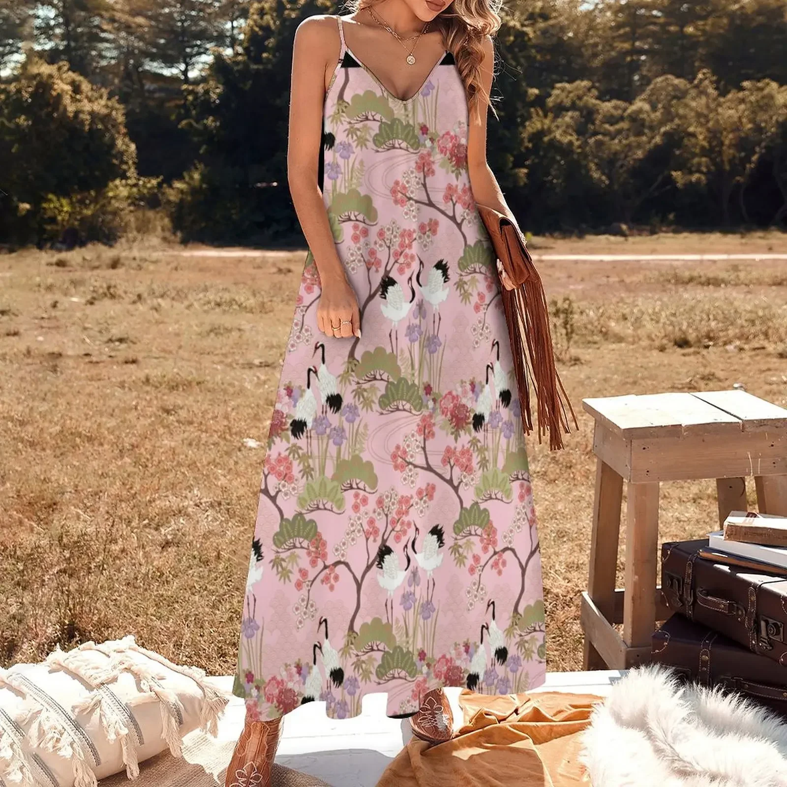 Japanese Garden in Pink Sleeveless Dress Party dresses for women summer dress korean women Dress