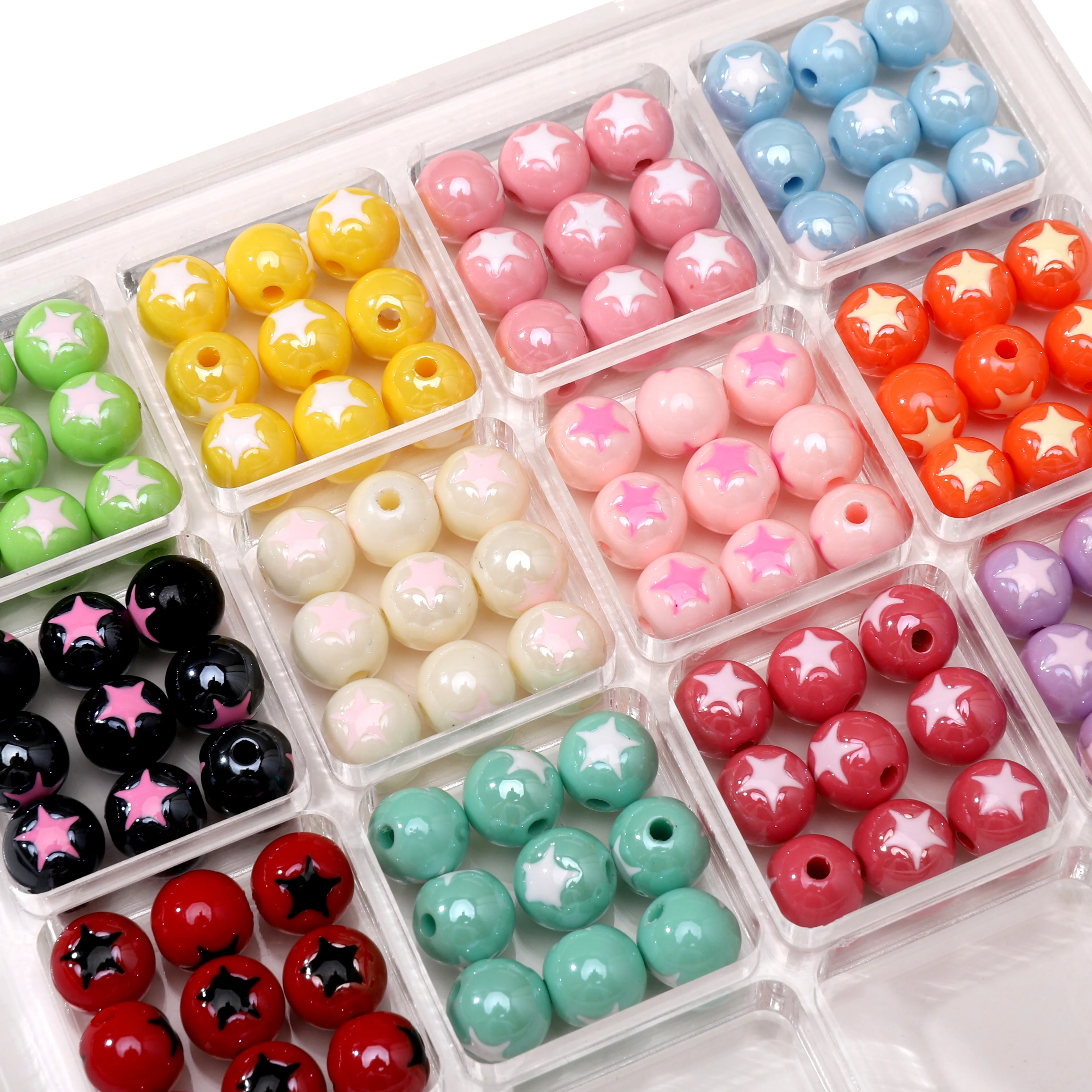 

2-10Pcs 10x9mm Colorful Star Pattern Round Beads For DIY Bracelet Keychain Jewelry Making Acrylic Loose Spacer Beads Accessories