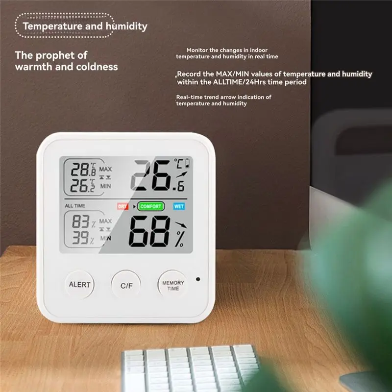 AC23-Temperature And Humidity Monitor Mini Hygrometer Temperature Gauge Digital Mini Thermo-Hygrometer Indoor White