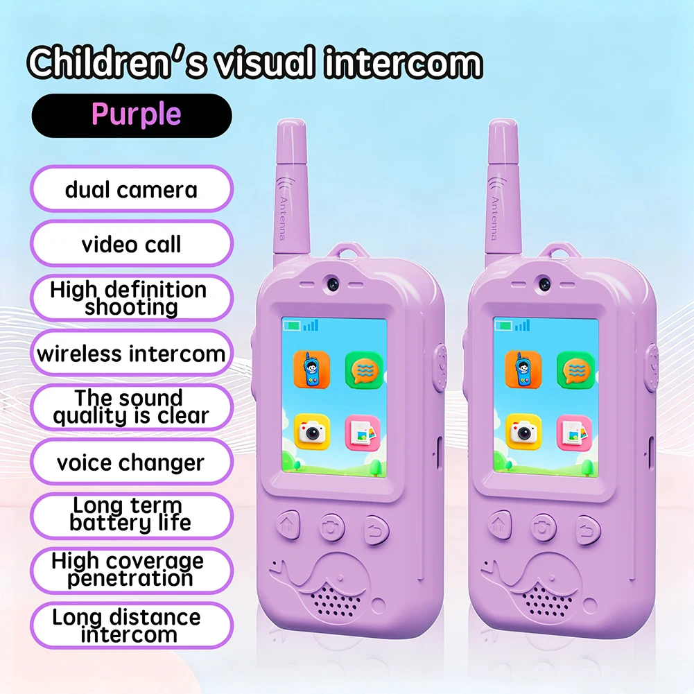 2pcs Dual-Lens Video Walkie-Talkies For Kid 4 Colors Rechargeable Wireless Video Call Intercom With Voice Changer