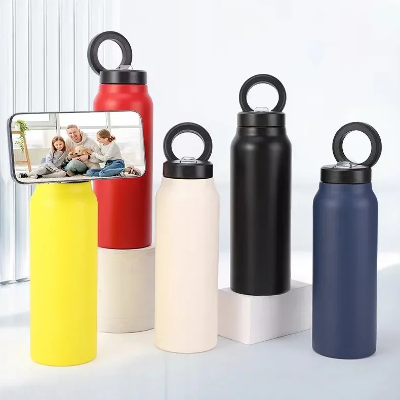 Custom All-in- One 24oz Stainless Steel Insulated Water Bottle with Magnetic Tripod Phone Holder for Sports Water Bottle