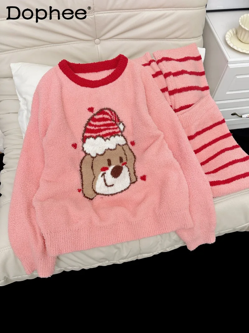 

Winter Cute Girl Thickened Thin Velvet Christmas Pajamas 2025 Autumn Winter New Cartoon Warm Homewear Set