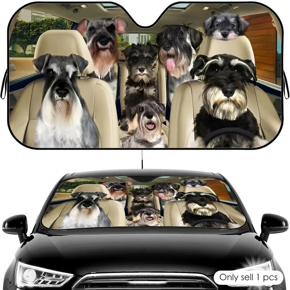 

Cute Miniature Schnauzer Dog Sun Visor Reusable Aluminum Foil Car Windshield Sun Visor UV Protector Heat Insulation Cover Shade