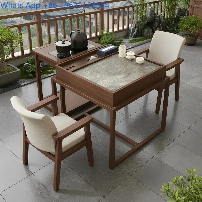 Solid Wood Tea Table and Chair Set Zen Style Balcony Small Apartment Tea Table Leisure Tea  Coffee Table