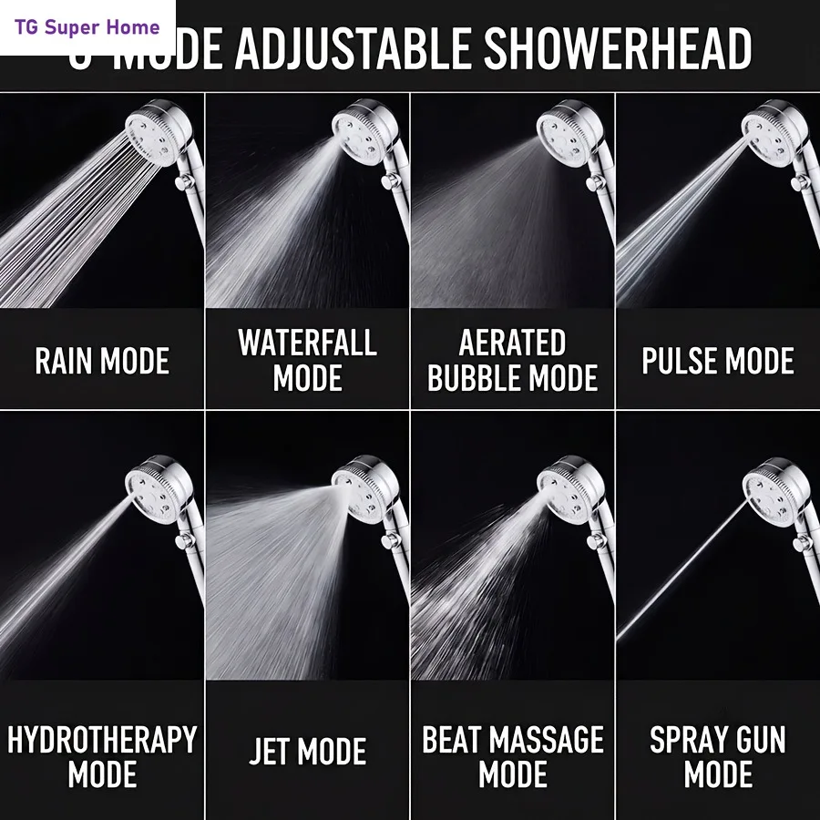 Japanese-style 8-speed adjustable one-click water stop pressurized shower head for bathing