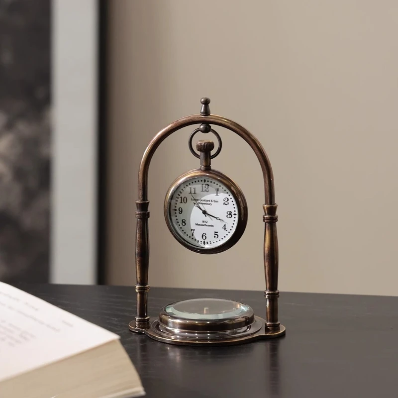 Compass Table Clock Simple Mini Living Room Desktop Clocks Multifunctional Desktop Decoration Retro Interior Accessories