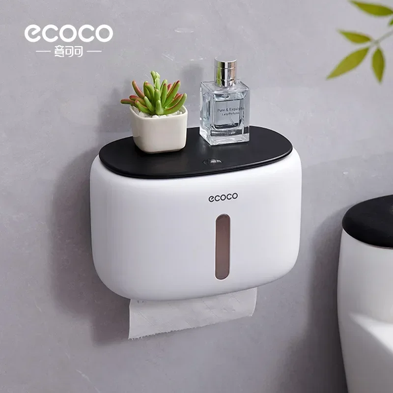 ECOCO Toilet Paper Holder No Drill Tissue Hanger WC Rolhouder Waterproof Multifunctional Automatic Opening Bathroom Accessories