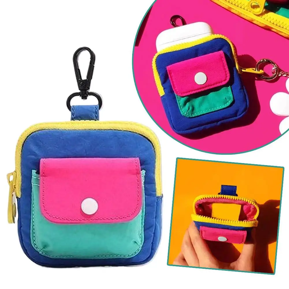 Shiny Lightweight Dopamine Mini Wallet Keychain Coin Purse Zipper Earphone Bag Cute Backpack Pendant Gift for Women Travel Use