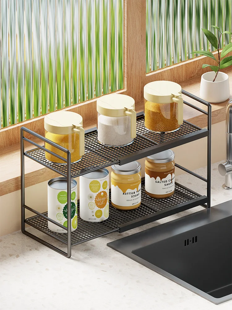 *Multi-layer seasoning storage rack, kitchen retractable shelf, countertop, multi-functional household storage rack