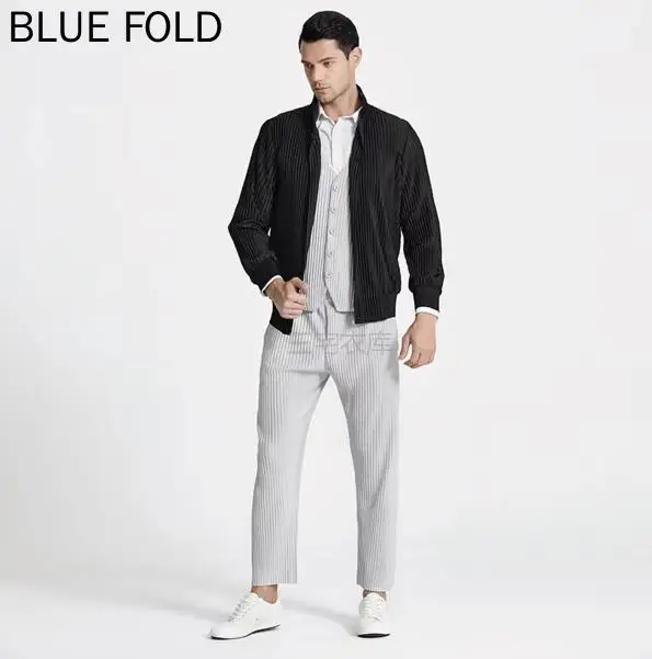 Miyake Pleated Shirt for Men, Long-Sleeved Jacket, Cardigan, Black Light Three-Dimensional Sleeve, Youth, Japanese Style, PLEATS