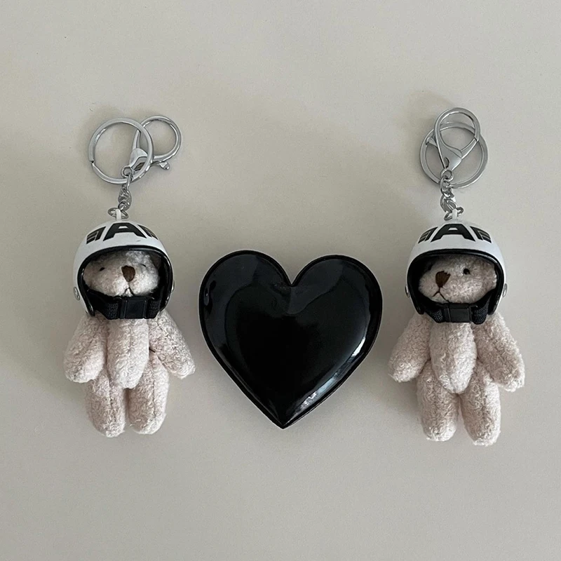 

Motorcycle Helmet Bear Letter Pendant Keychain Bag Couple Doll Y2K Stuffed Car Keychain Plush Doll Bag Pendant Keychain Children