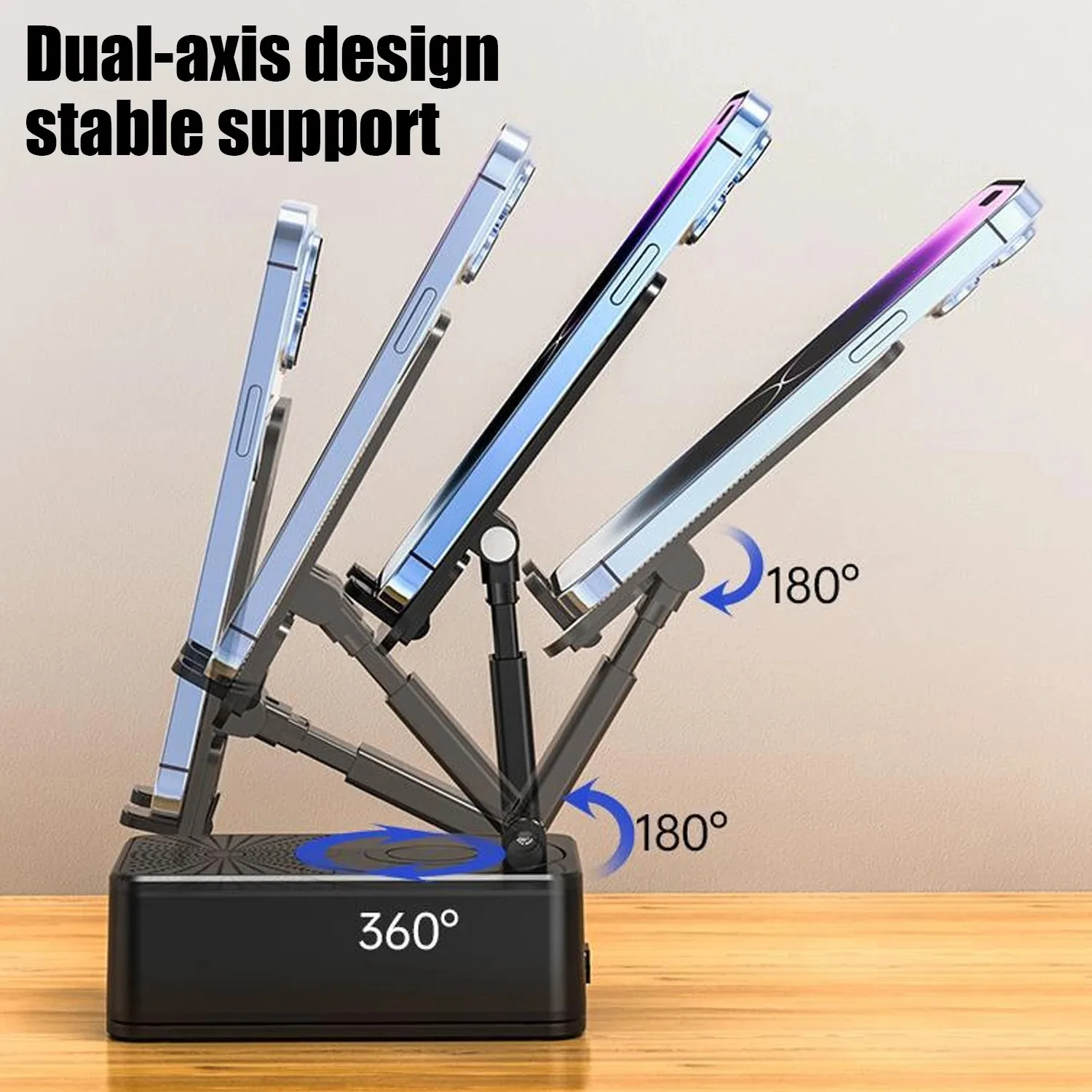 3 In 1 Bluetooth Desktop Mobile Phone Holder Mount Multi-Function Folding Rotatable Bracket Call Speaker Audio Power Bank