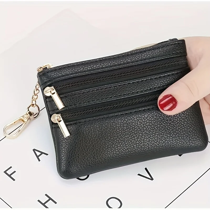 

New mini short zipper small bag, multi-compartment coin purse, simple charm keychain card pouch