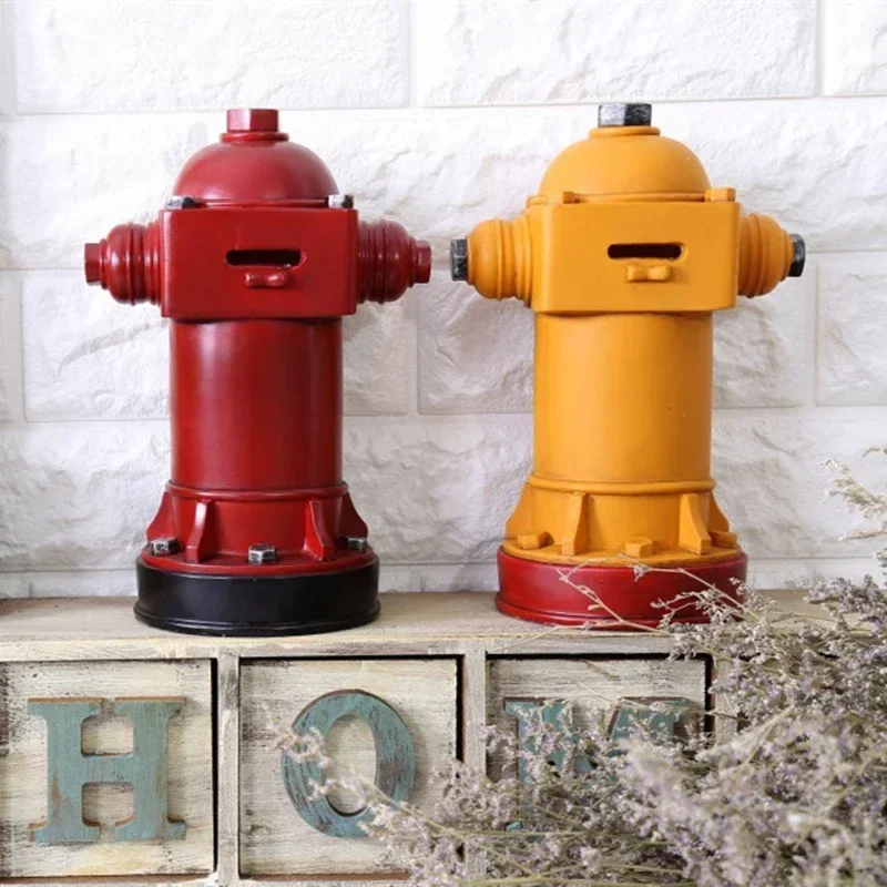 VILEAD 24cm Resin Fire Hydrant Piggy Bank Fire Extinguisher Figurines Ornament for Home Vintage Soft Decoration for Kid Birthday